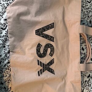 Victoria's Secret Pale Pink Tote with Black Lace-Pattern Logo